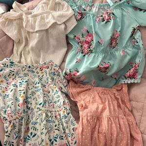4 piece lot, baby girl 12-18 2 rompers, one fancy onesie (dressy) & a summer top
